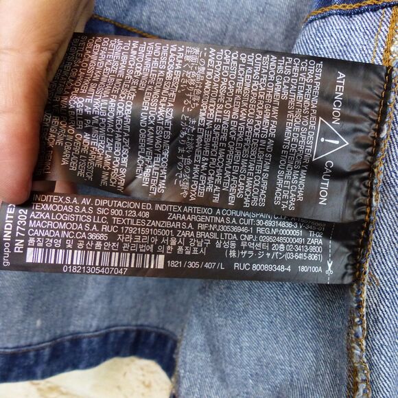 Zara Man 1975 Denim Field Jacket Men L Blue Utility Distress Embellished Grunge - Picture 14 of 14